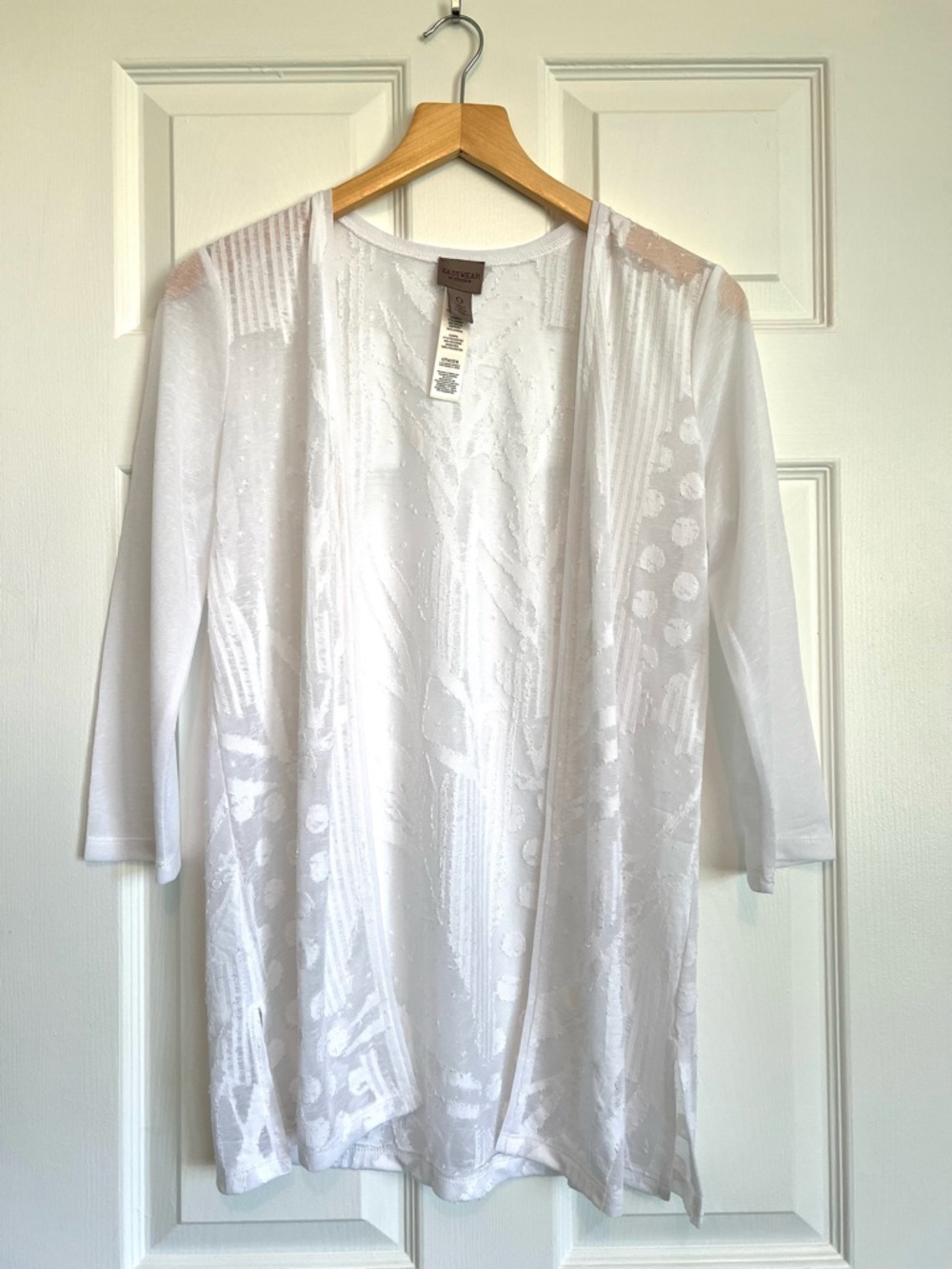 Chico's White Sheer Summer Cardigan Open Front Mesh Swinsuit Cover-Up